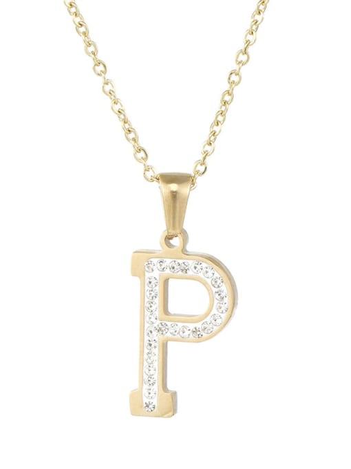 P Stainless steel Rhinestone Minimalist Letter  Pendant  Necklace