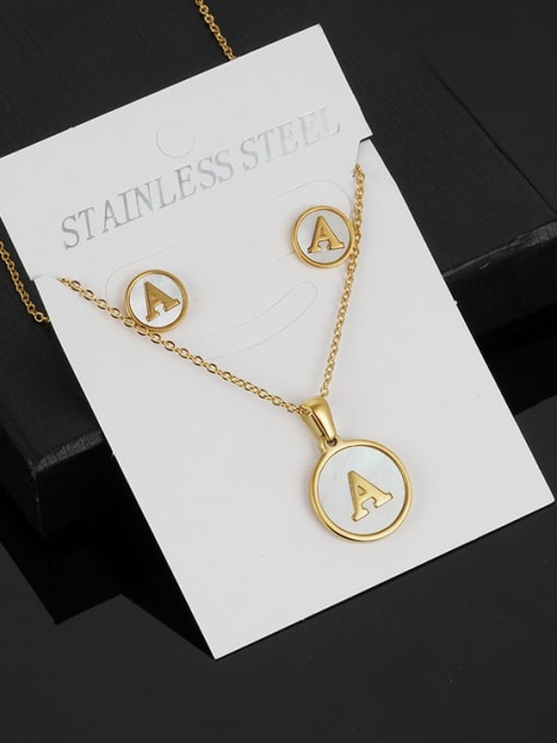 A set Stainless steel Minimalist Shell  Letter Earring and Necklace Set
