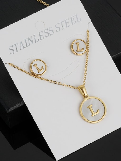 L Set Stainless steel Minimalist Shell  Letter Earring and Necklace Set