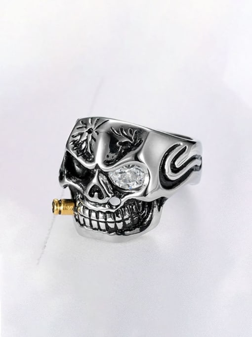Mr.Leo Stainless steel Skull Band Ring