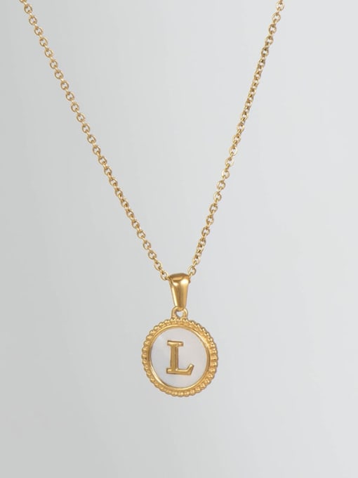 Golden L Titanium Steel Shell Letter Minimalist Round Pendant Necklace