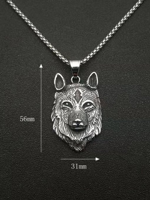HI HOP Titanium Steel Rhinestone Wolf Vintage Necklace For Men 1