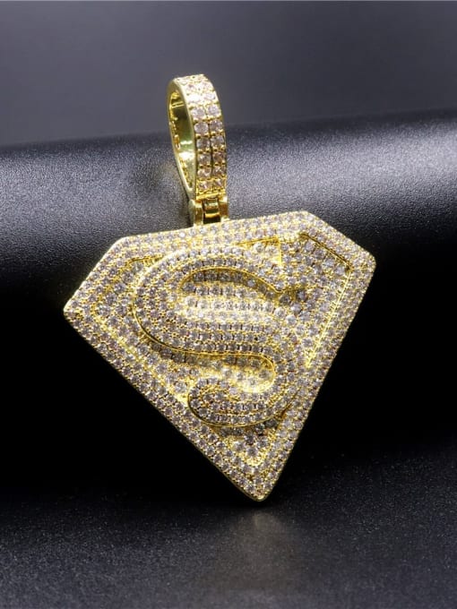 Gold with chain Copper Cubic Zirconia Irregular Hip Hop Initials  Pendant Necklace