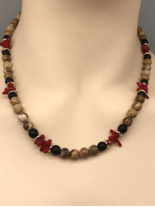 JZ Men's bead Stainless steel Natural Stone Irregular Bohemia Beaded Necklace 1