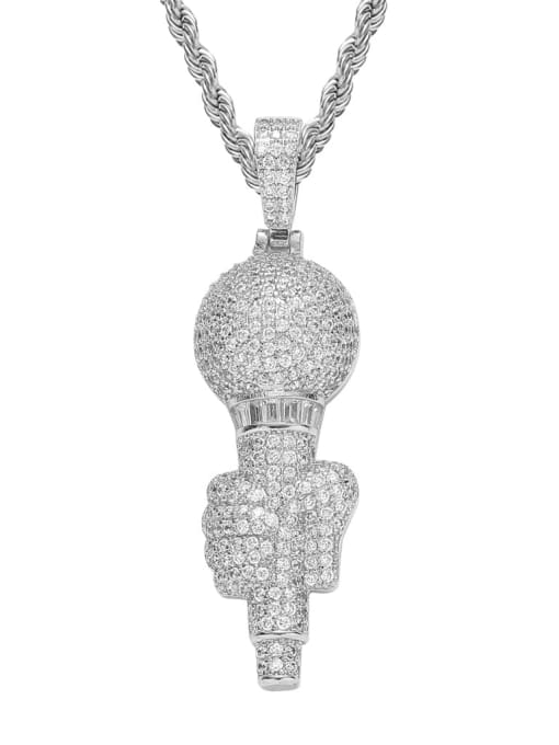 steel color+ Chain Brass Cubic Zirconia Commemorative trophy Hip Hop Necklace