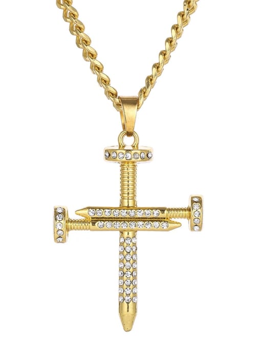 Gold (including chain) Alloy Cubic Zirconia Cross Hip Hop Necklace