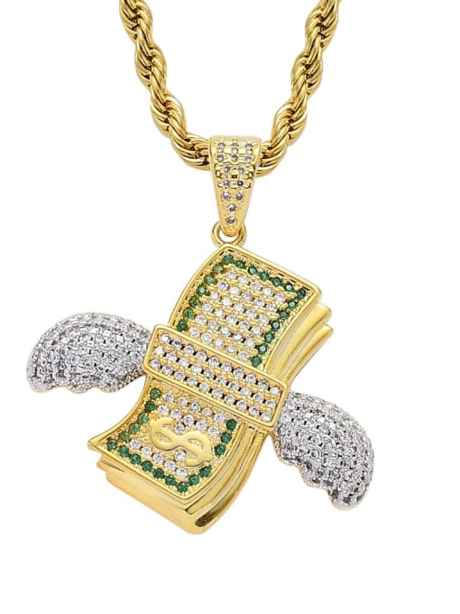 Golden +stainless steel twist chain Brass Cubic Zirconia wing dollar Hip Hop Necklace