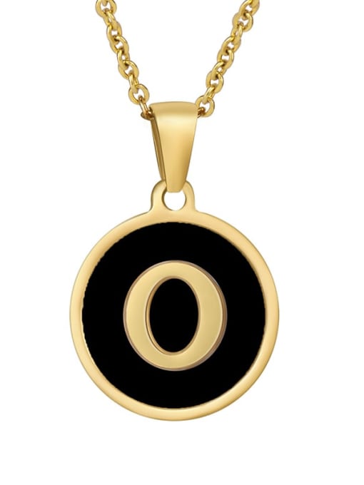 Golden o Titanium Steel Enamel Letter Minimalist  Round Pendant Necklace