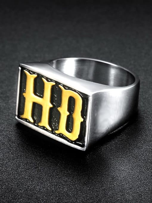 Mr.High Stainless steel Letter  Rectangle Vintage Band Ring 2