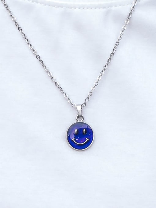 WOLF Titanium Steel Round Discoloration Cool Smiley Necklace 1