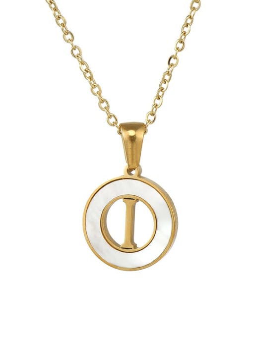 round white shell I Stainless steel Shell Letter Minimalist Round Pendant Necklace
