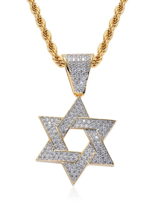 Golden+ chain Brass Cubic Zirconia Six-pointed star Hip Hop Necklace