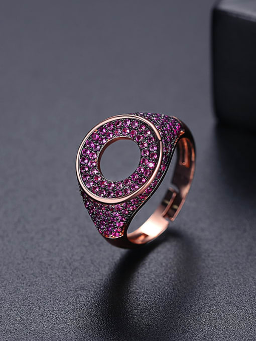 Red t17a22 Brass Cubic Zirconia Round Hip Hop Band Ring