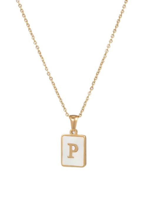 Square Gold White p Titanium Steel Shell  Minimalist Square Letter  Pendant Necklace