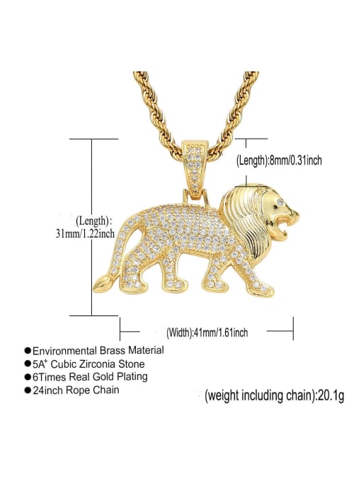 MAHA Brass Cubic Zirconia Lion Hip Hop Necklace 4