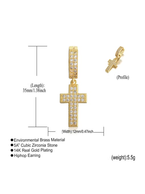 MAHA Brass Cubic Zirconia Cross Dainty Drop Earring 3