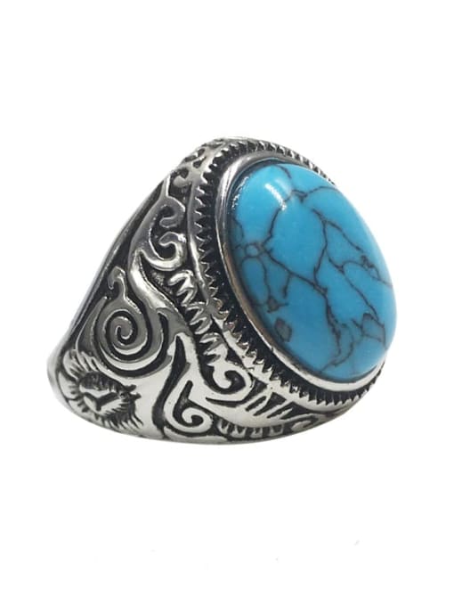 Mr.High Stainless steel Turquoise Oval Vintage Solitaire Ring 3