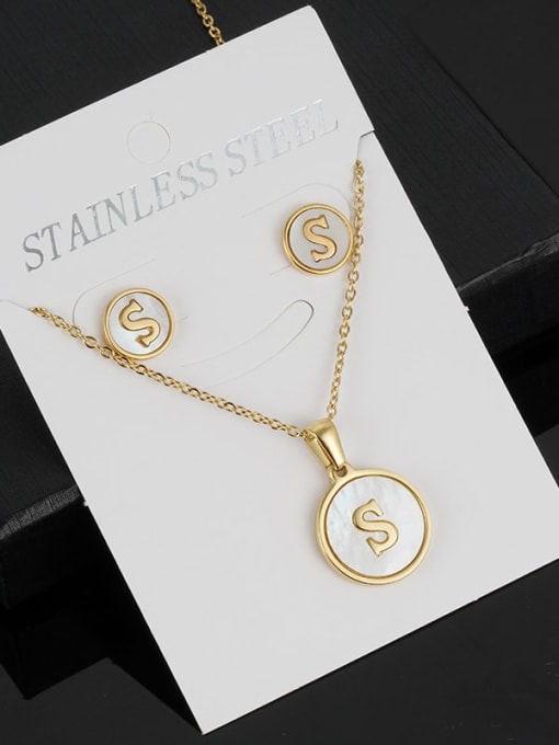 S Set Stainless steel Minimalist Shell  Letter Earring and Necklace Set