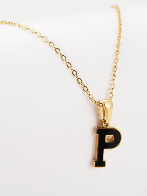 P Titanium Steel Acrylic Letter Minimalist Round Pendant Necklace