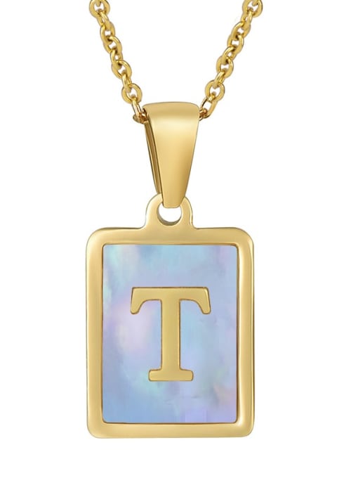 Gold T (including chain) Titanium Steel Shell Geometric Letter Minimalist Necklace