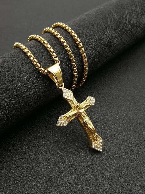 Gold small Necklace Titanium Cross Rhinestone Hip Hop Pendant Necklace For Men