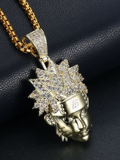 Gold with chain Copper Cubic Zirconia Irregular Hip Hop  Pendant Necklace