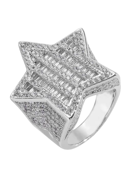 Steel color Brass Cubic Zirconia Star Hip Hop Band Ring