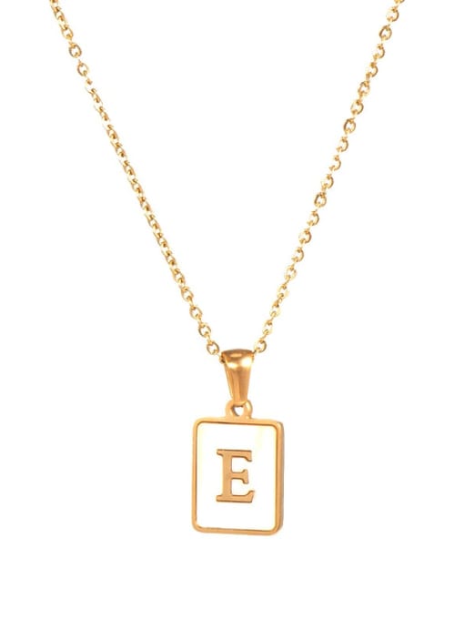 Square Gold White e Titanium Steel Shell  Minimalist Square Letter  Pendant Necklace