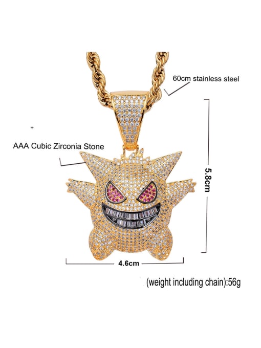 MAHA Brass Cubic Zirconia Geng Ghost Hip Hop Necklace 4