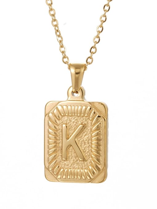 Golden K Stainless steel English Letter  Vintage Square Pendant Necklace