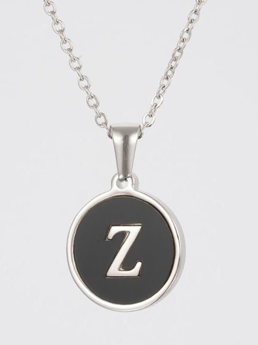 Steel Black Z Stainless steel Acrylic Letter Minimalist Round Pendant Necklace