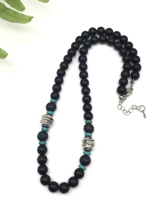 6 45cm Stainless steel Natural Stone Irregular Bohemia Beaded Necklace
