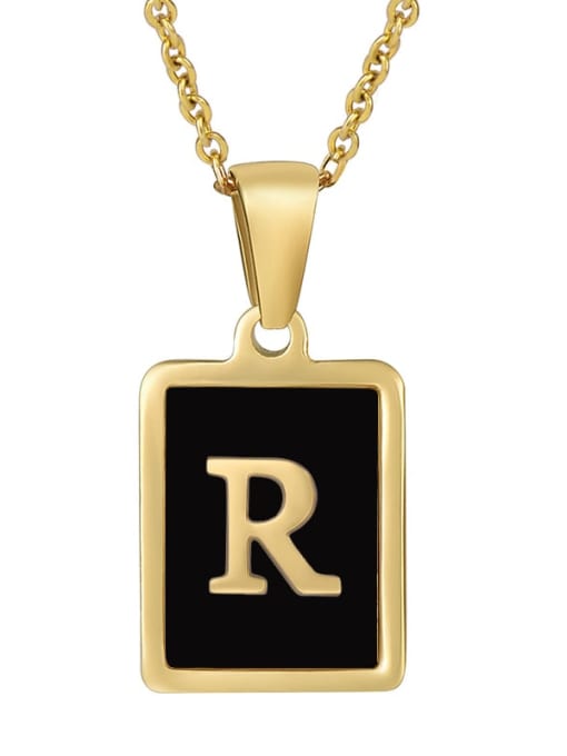 R Stainless steel Enamel Letter Minimalist Square Pendant Necklace