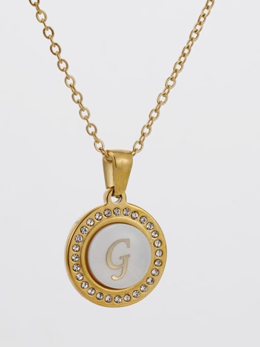 G Stainless steel Rhinestone  Minimalist Letter Round Pendant Necklace
