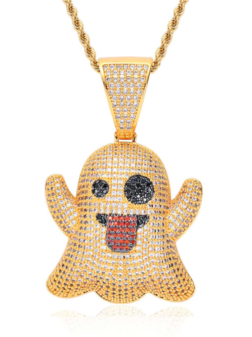 Gold+ chain Brass Cubic Zirconia Ghost Hip Hop Necklace