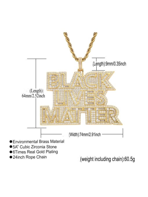 MAHA Brass Cubic Zirconia Letter Hip Hop Necklace 2