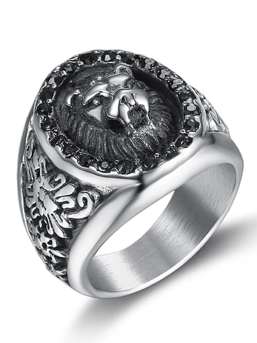 Steel color Stainless steel Lion Vintage Band Ring