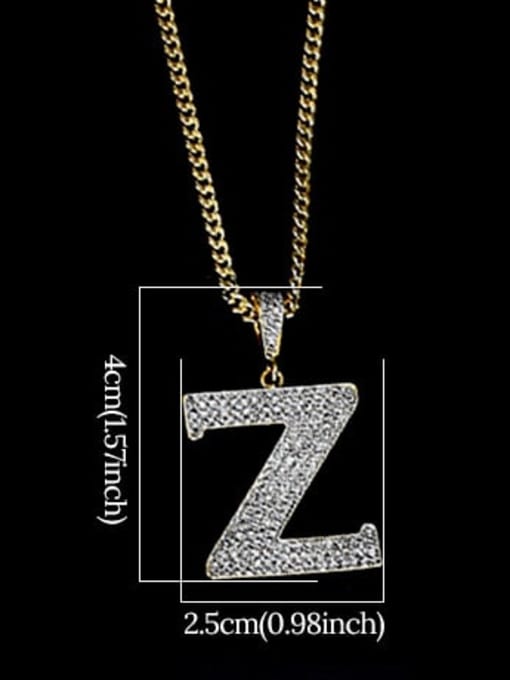 Z 24in 60cmT20B26 Brass Cubic Zirconia Letter Hip Hop Initials Necklace