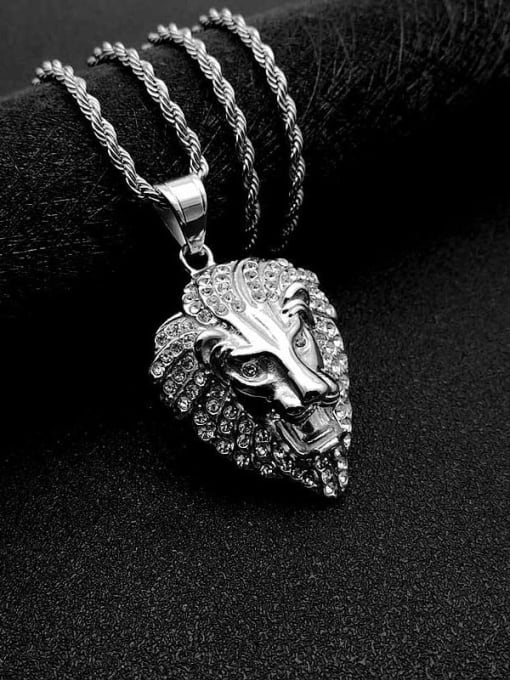 Steel Necklace Titanium Rhinestone Lion Hip Hop Necklace For Men
