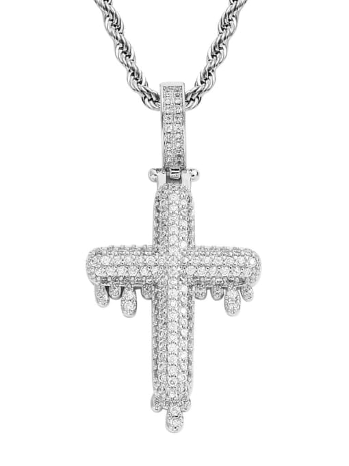 steel color +stainless steel twist chain Brass Cubic Zirconia Cross Hip Hop Necklace