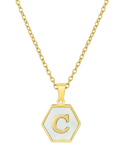 C Stainless steel  English Letter Minimalist Shell Hexagon Pendant Necklace
