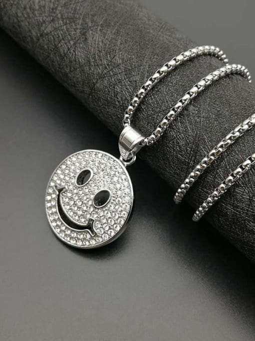 Silver Necklace Titanium Rhinestone Face Hip Hop Necklace For Men