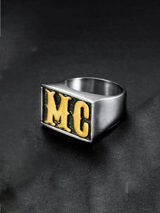 Mr.High Stainless steel Letter  Rectangle Vintage Band Ring 0