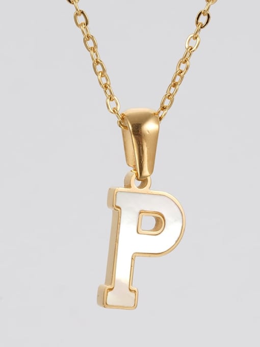 Single letter P Stainless steel Shell Letter Minimalist Letter Pendant (with out chain)