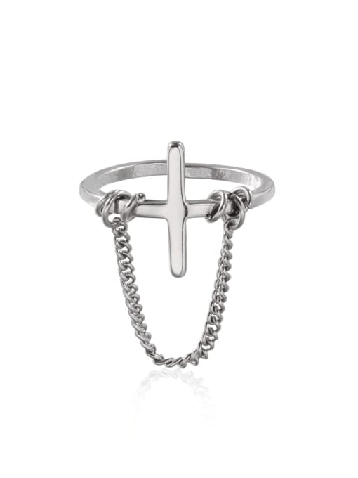 WOLF Titanium Steel Cross Minimalist Band Ring