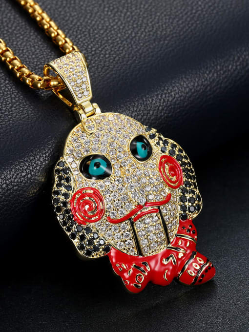 Gold with chain Copper Cubic Zirconia Face Hip Hop  Pendant Necklace