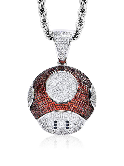 Red (including chain) Brass Cubic Zirconia Round Hip Hop Necklace