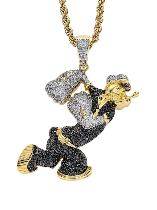 Two color stainless steel chain Brass Cubic Zirconia Popeye Hip Hop Necklace