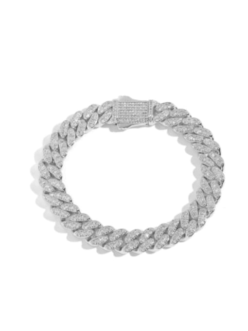 Steel 7inch (bracelet) Brass Cubic Zirconia Hip Hop Geometric  Bracelet and Necklace Set