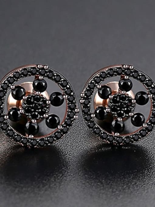 Rose gold t03g17 Copper Cubic Zirconia Round Vintage Stud Earring